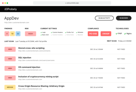 Target with findings sorted by order of risk