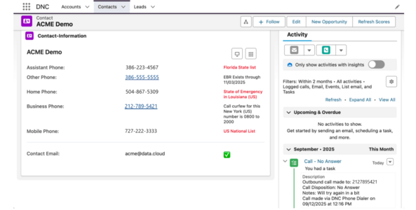 DNC Compliance QuickCheck via Lightning Apps