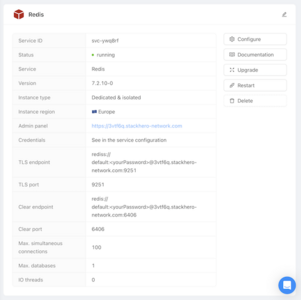 Redis on Stackhero's dashboard