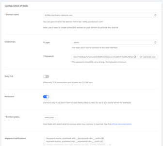 Redis configuration at Stackhero