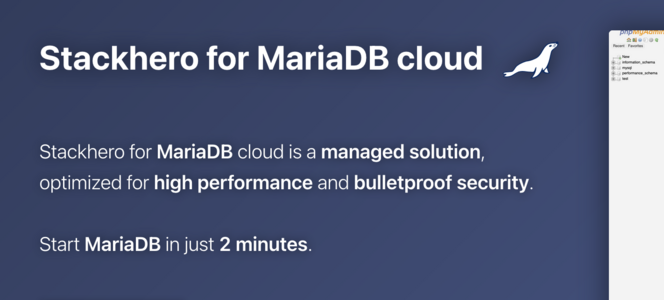 MariaDB cloud at https://www.stackhero.io/en-US/services/MariaDB/benefits