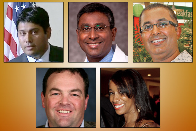 Clockwise from left: Shash Goyal, Mangaraju Chakka, Ladly Abraham, Melba Marshall, and Sam Walls III.