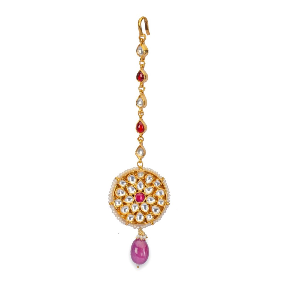 925 silver meenakari tika with emerald and khakho moti