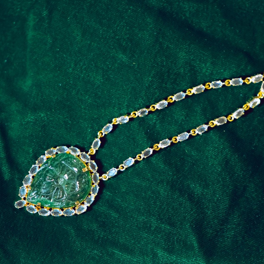 925 silver green quartz and moissanite stone tika