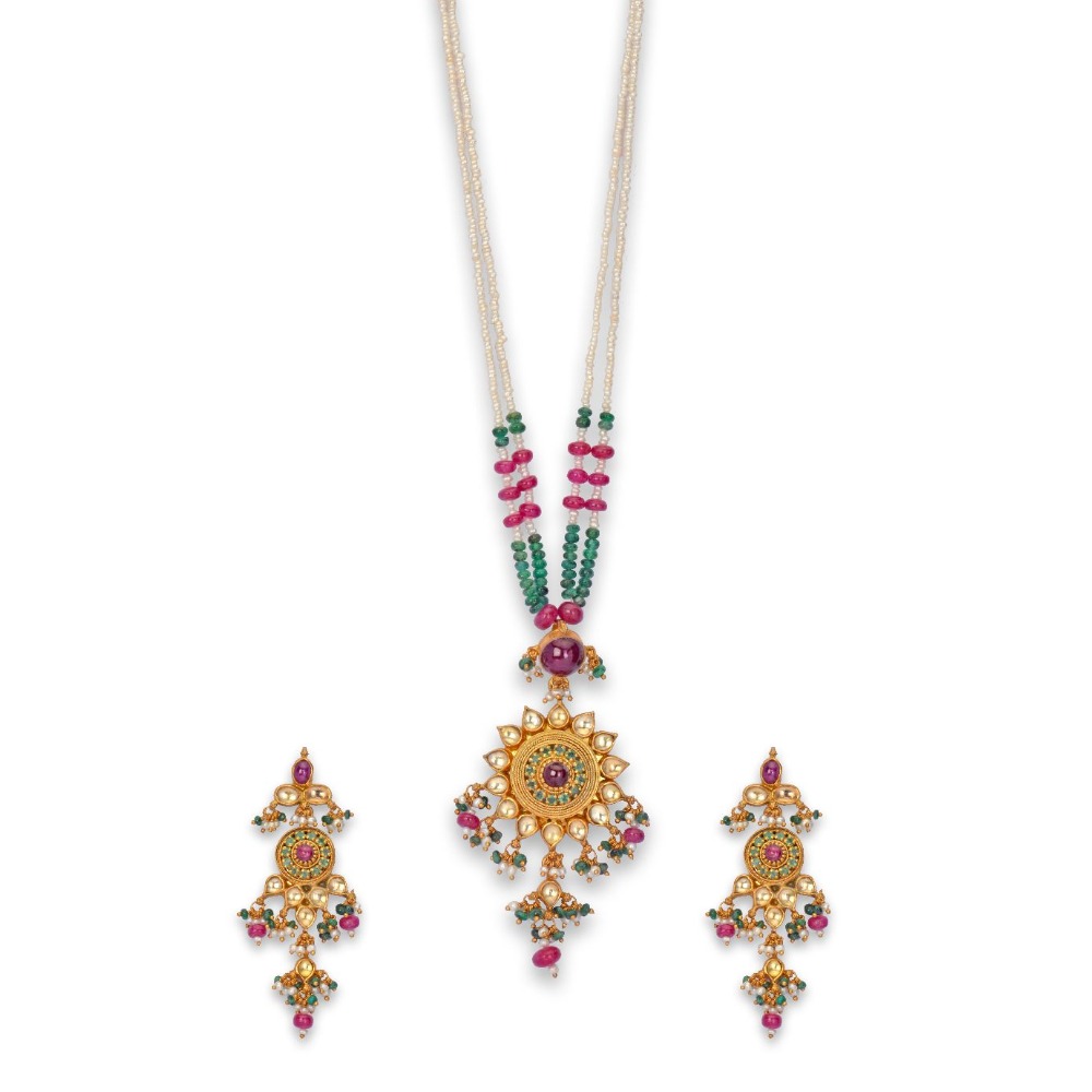 925 silver moissanite stone with khakho moti pendant set
