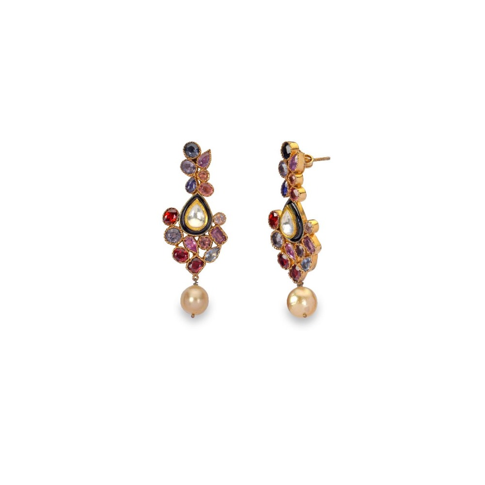 925 silver meenakari earring with south sea pearl
