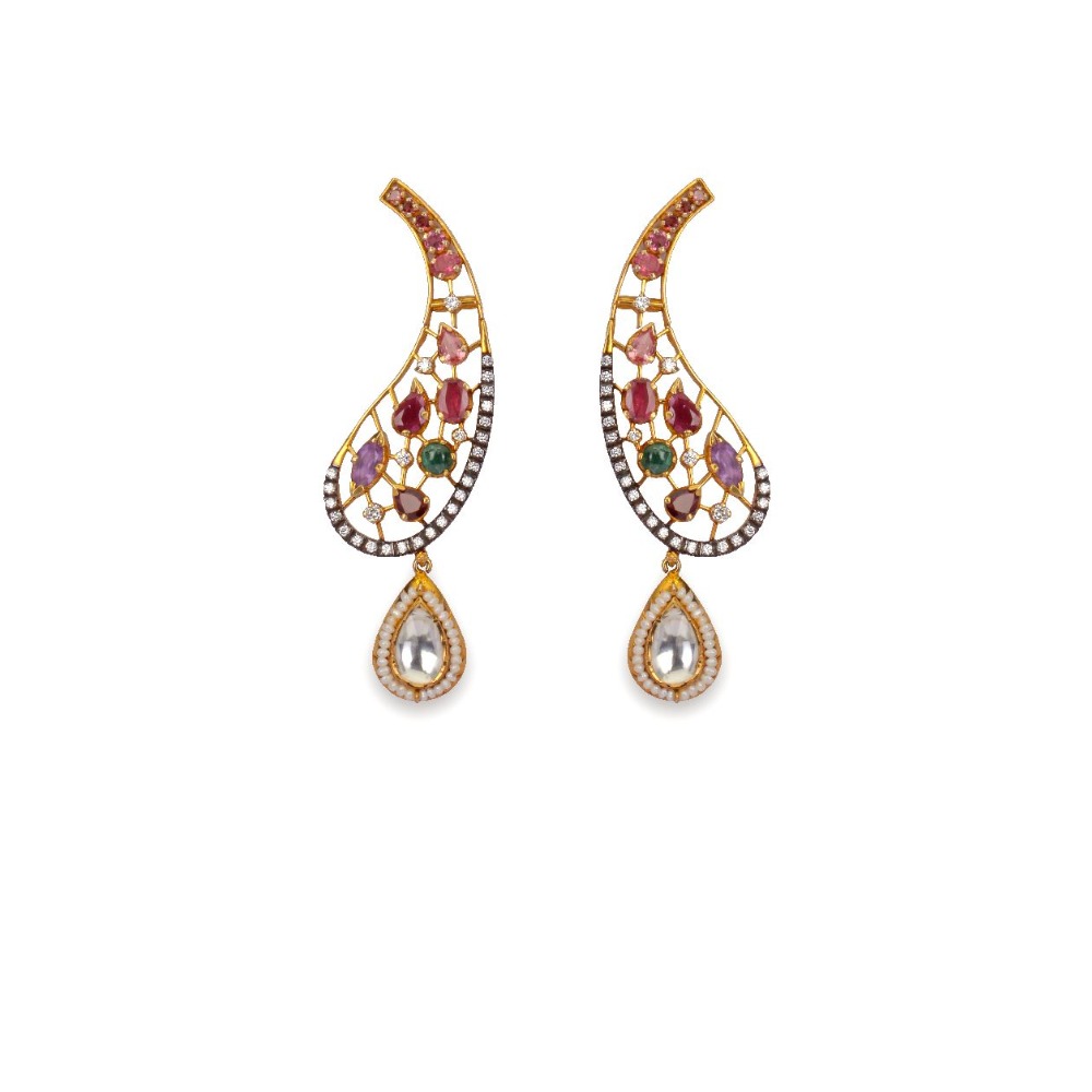 925 silver multicolor stone with swarovski diamond earring