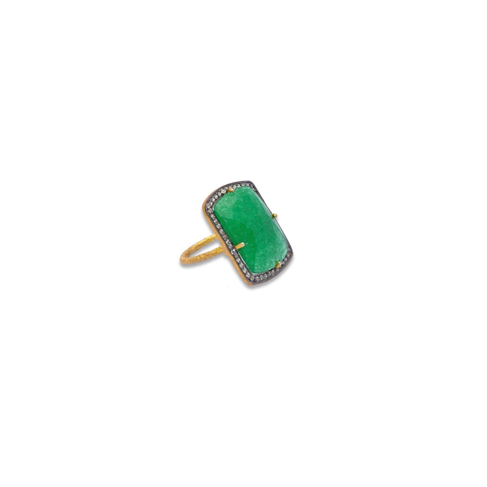 925 silver emerald with swarovski diamond ring