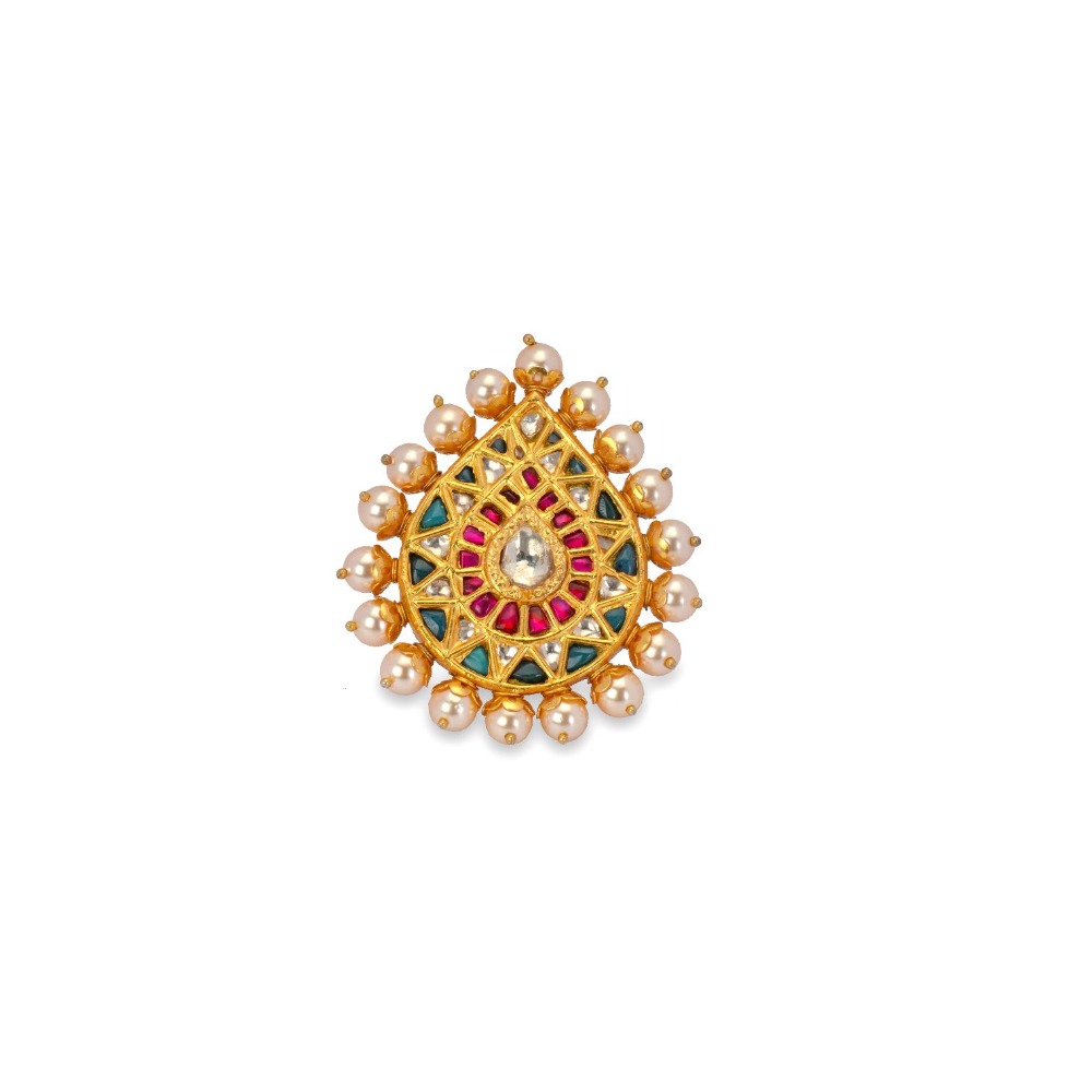 925 silver cultured pearl ring with ruby & emerald