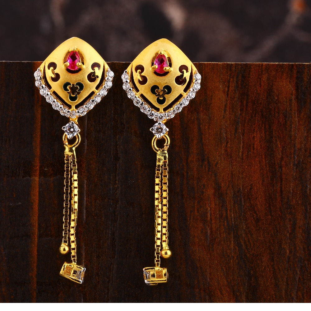 22CT Gold CZ  Designer  Women's Hallmark Earring LFE580