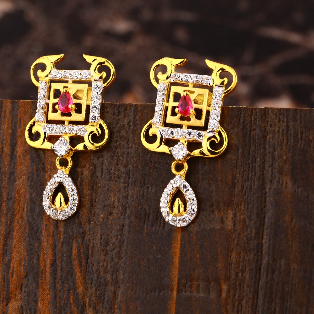 22CT Gold CZ  Women's Stylish Hallmark Earring LFE452