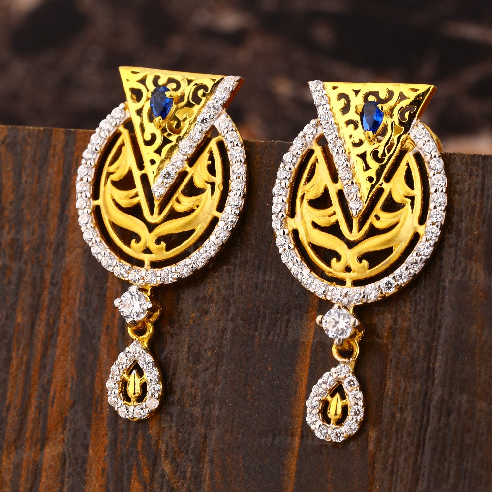 22CT Gold CZ  Women's Fancy Hallmark Earring LFE450