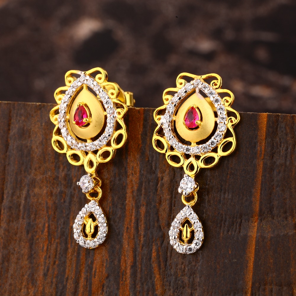 22KT Gold CZ Women's Designer Hallmark  Earring LFE431