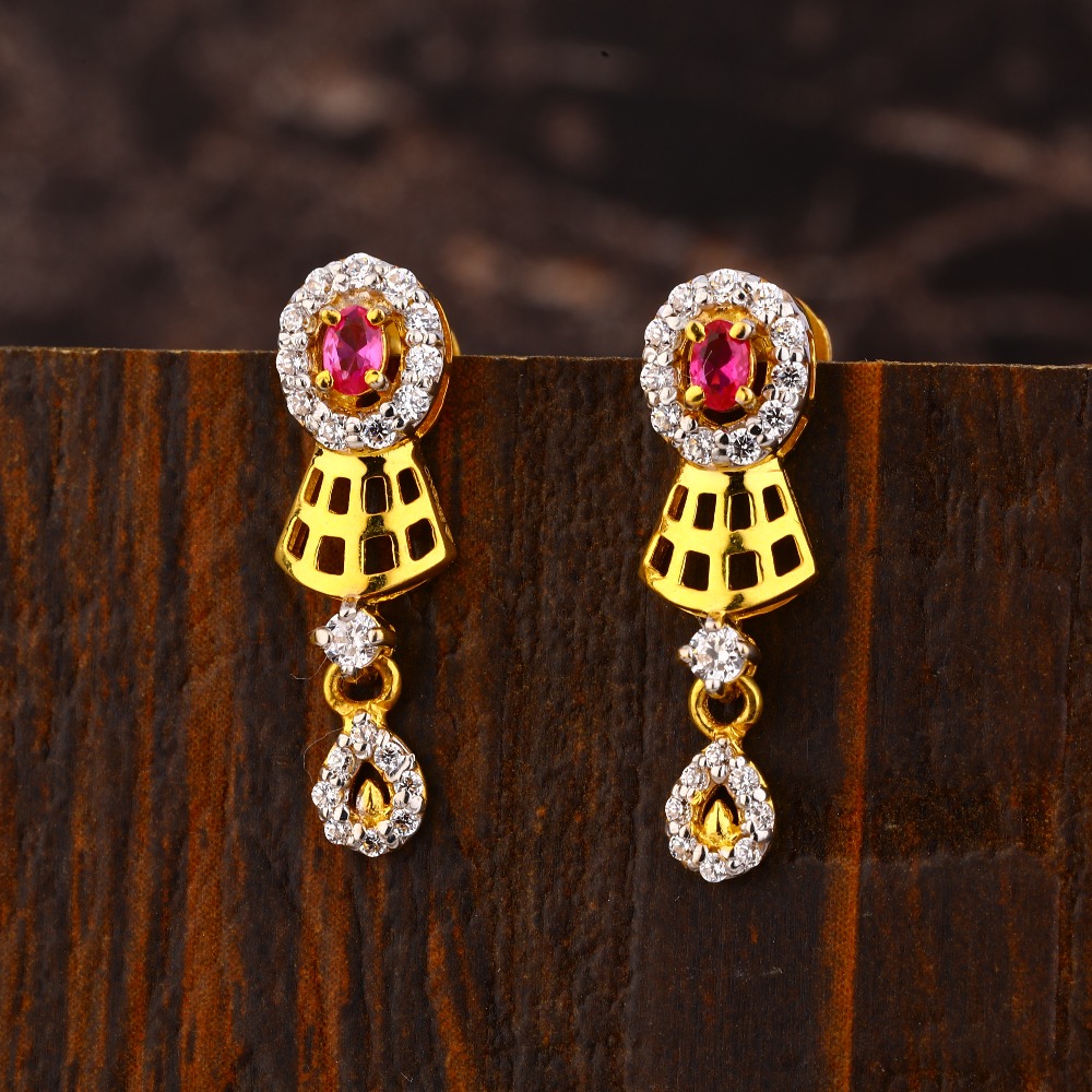 22KT  Gold CZ Women's fancy Hallmark Earring LFE406