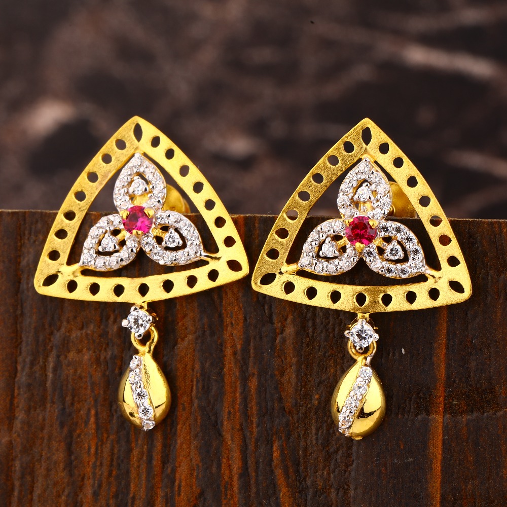 22CT Gold CZ Women's Classic Hallmark Earring LFE392