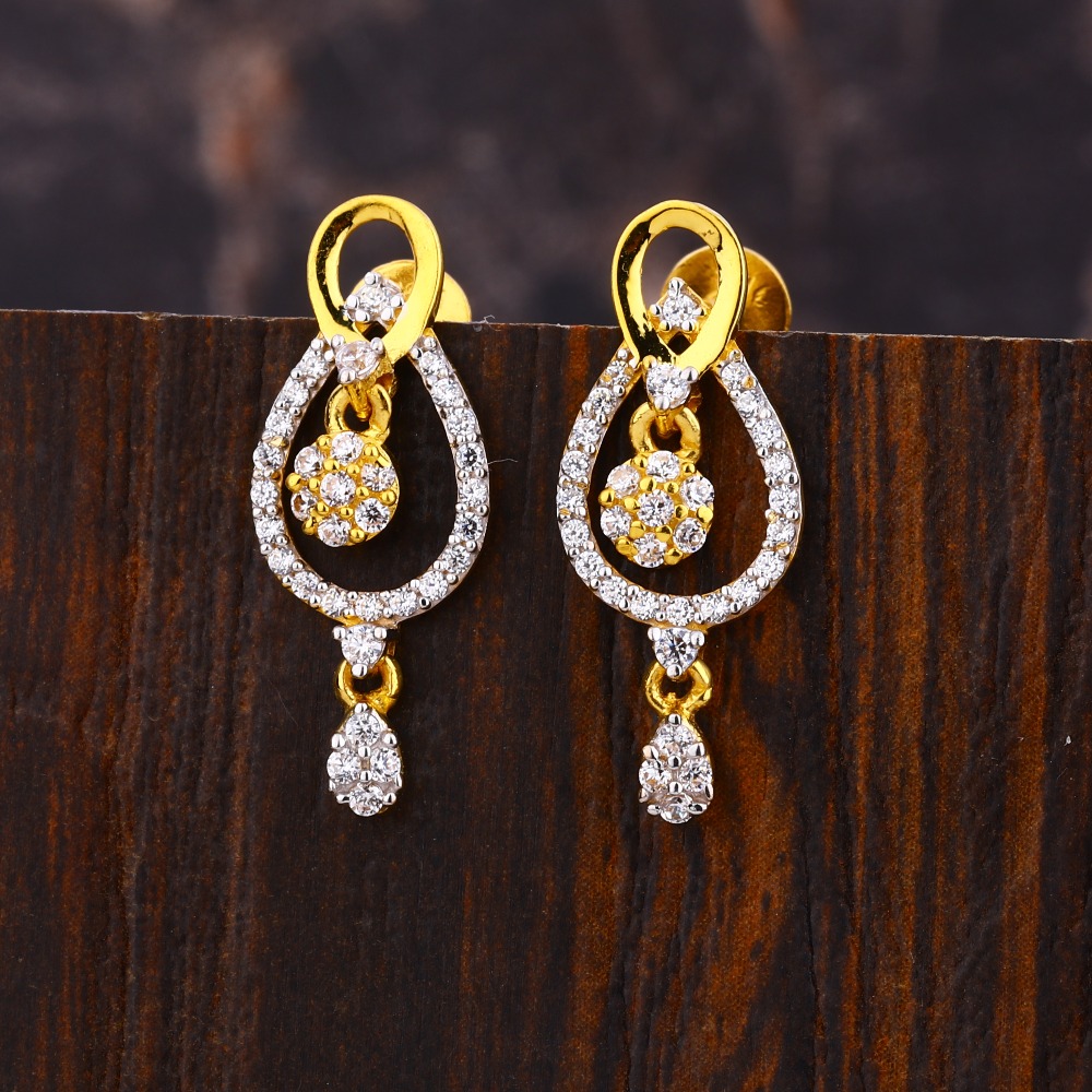 22KT Gold CZ Women's Classic Hallmark Fancy  Earring LFE541