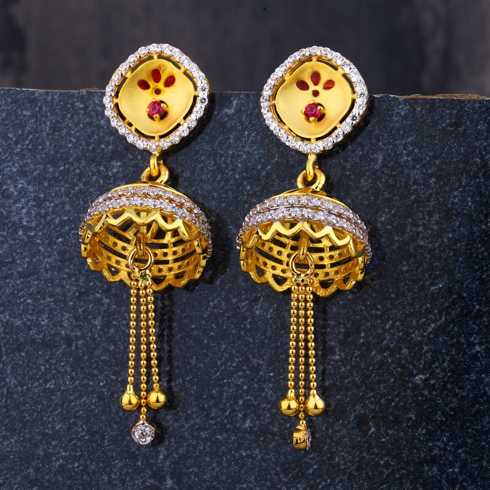 916 Gold CZ Ladies Classic Jhummar Earring  LJE282