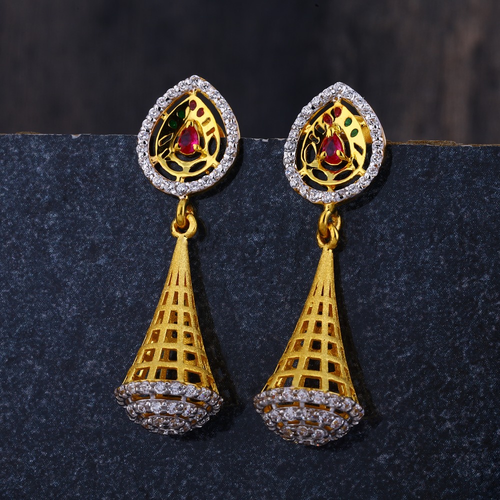 22KT  CZ Gold Women's Fancy Hallmark Jhummar Earring LJE271