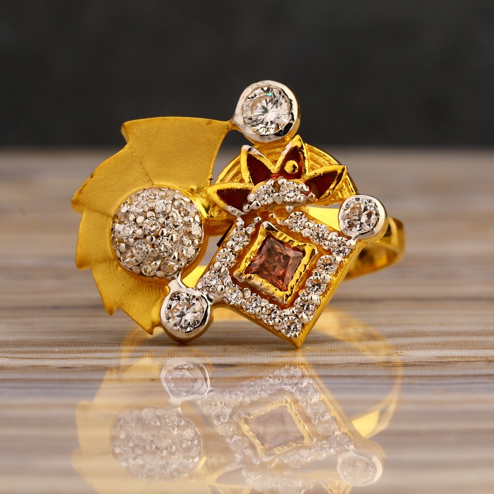 22KT Gold Cz Women's  Delicate Hallmark Long Ring LLR323
