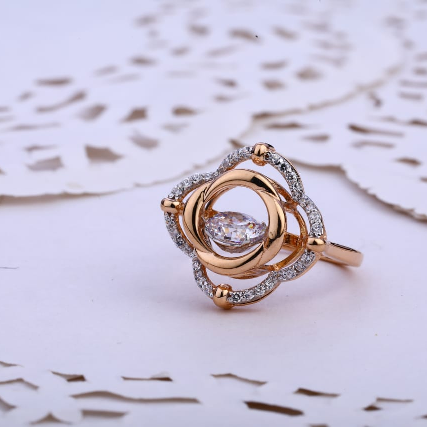 18KT Rose Gold Cz Classic Ladies Ring RLR715