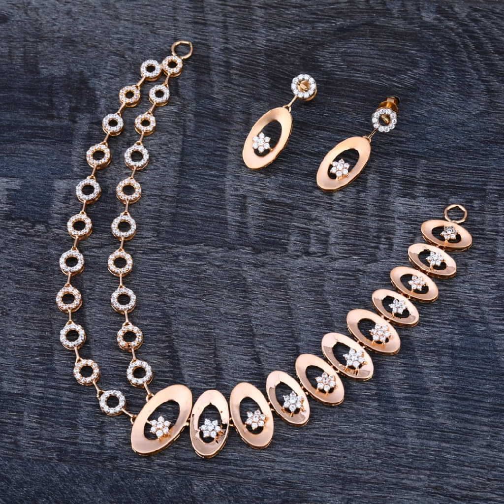 750 Rose Gold CZ Classic Ladies Necklace set RN330