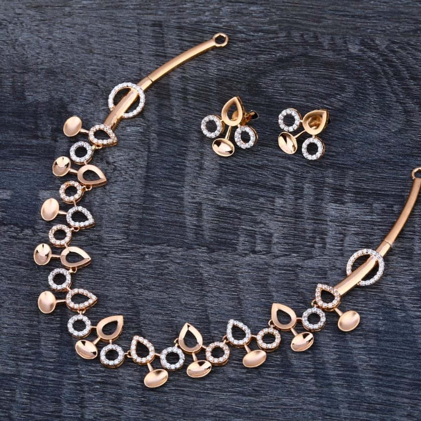 750 Rose Gold Hallmark Fancy Ladies Necklace Set RN326