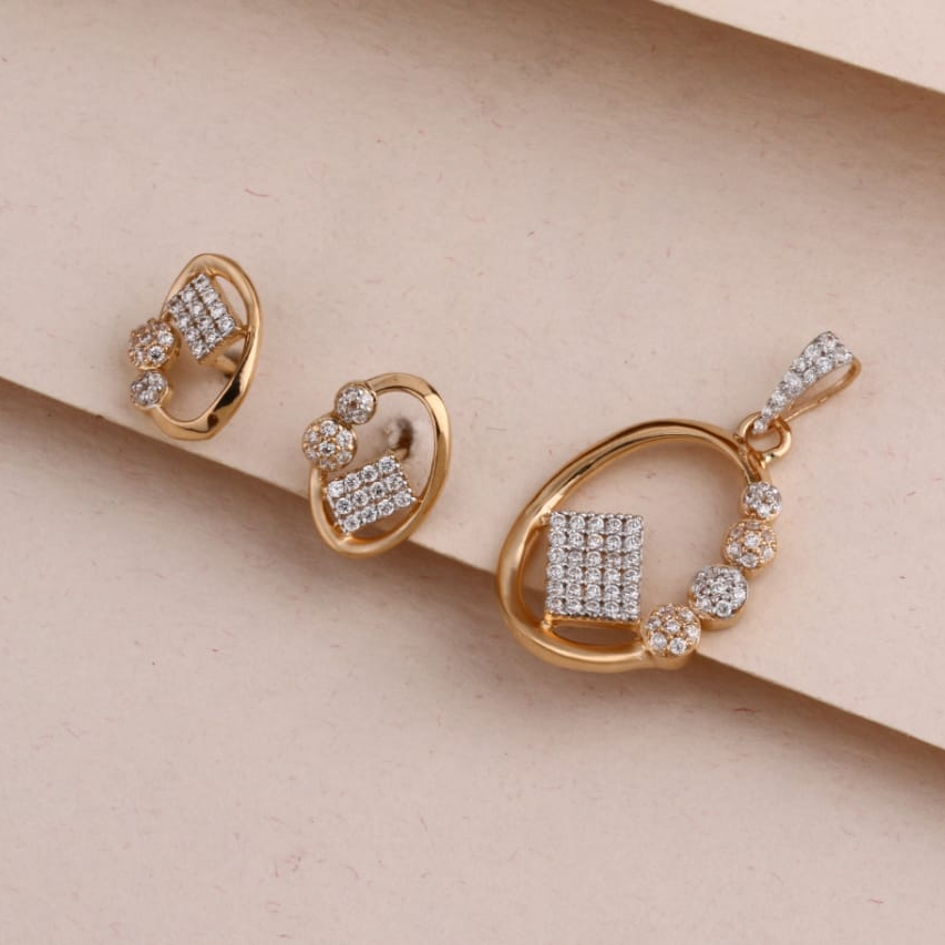 18KT Rose Gold Plain Classic Ladies Pendant Set RPS207