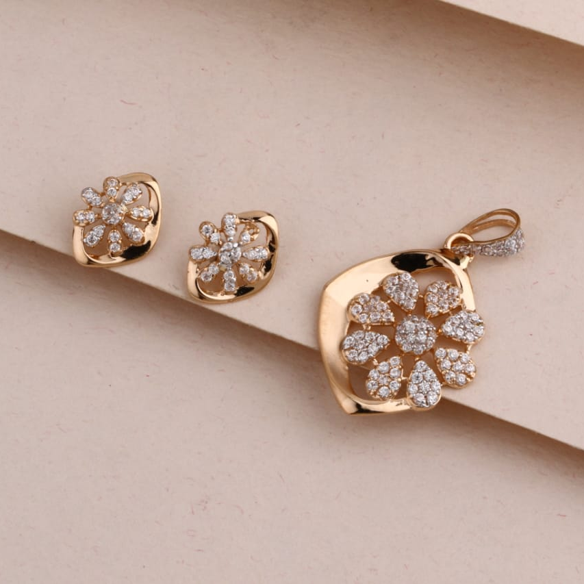 18KT Rose Gold Plain Ladies Pendant Set RPS209