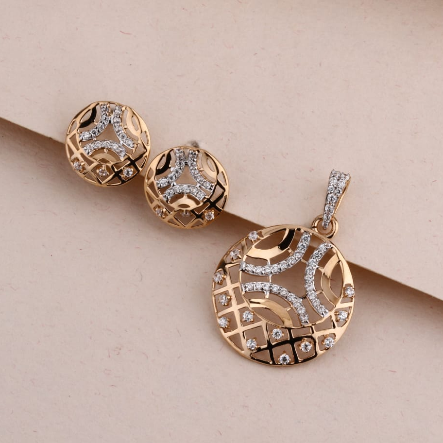 750 Rose Gold Cz Hallmark Gorgeous Pendant Set RPS189