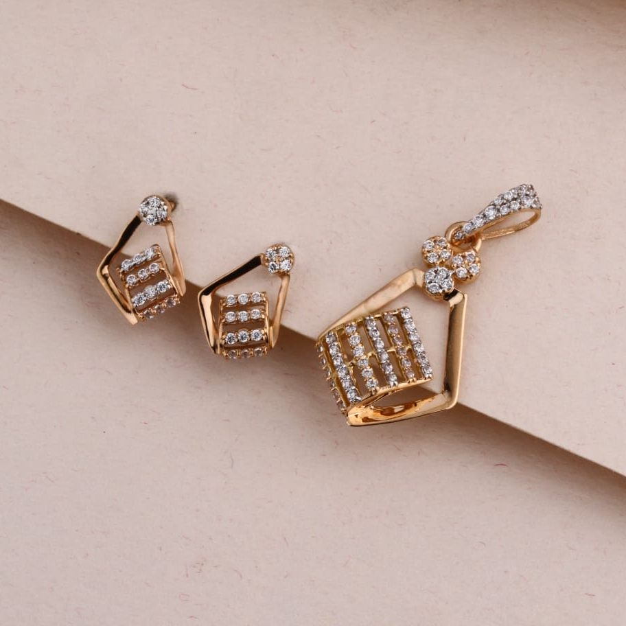 750 Rose Gold Cz Hallmark Classic Pendant Set RPS186