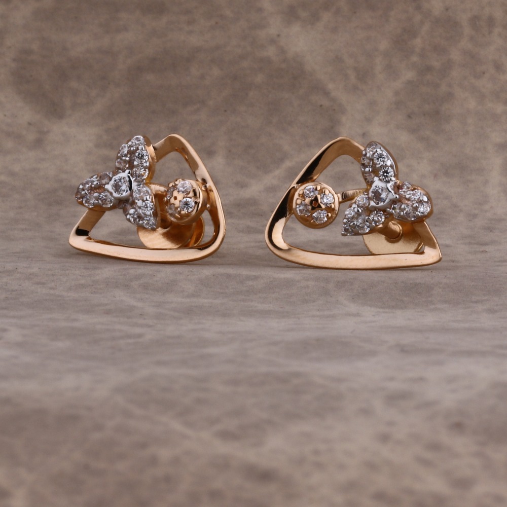 18KT Rose Gold CZ Women's Classic Hallmark Earring RE226