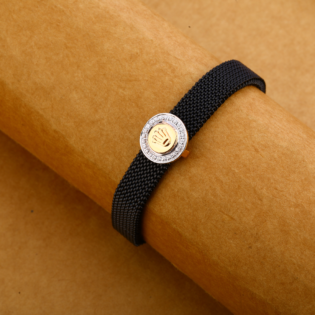 750 Rose Gold Hallmark Fancy Mens Leather Bracelet MLB301