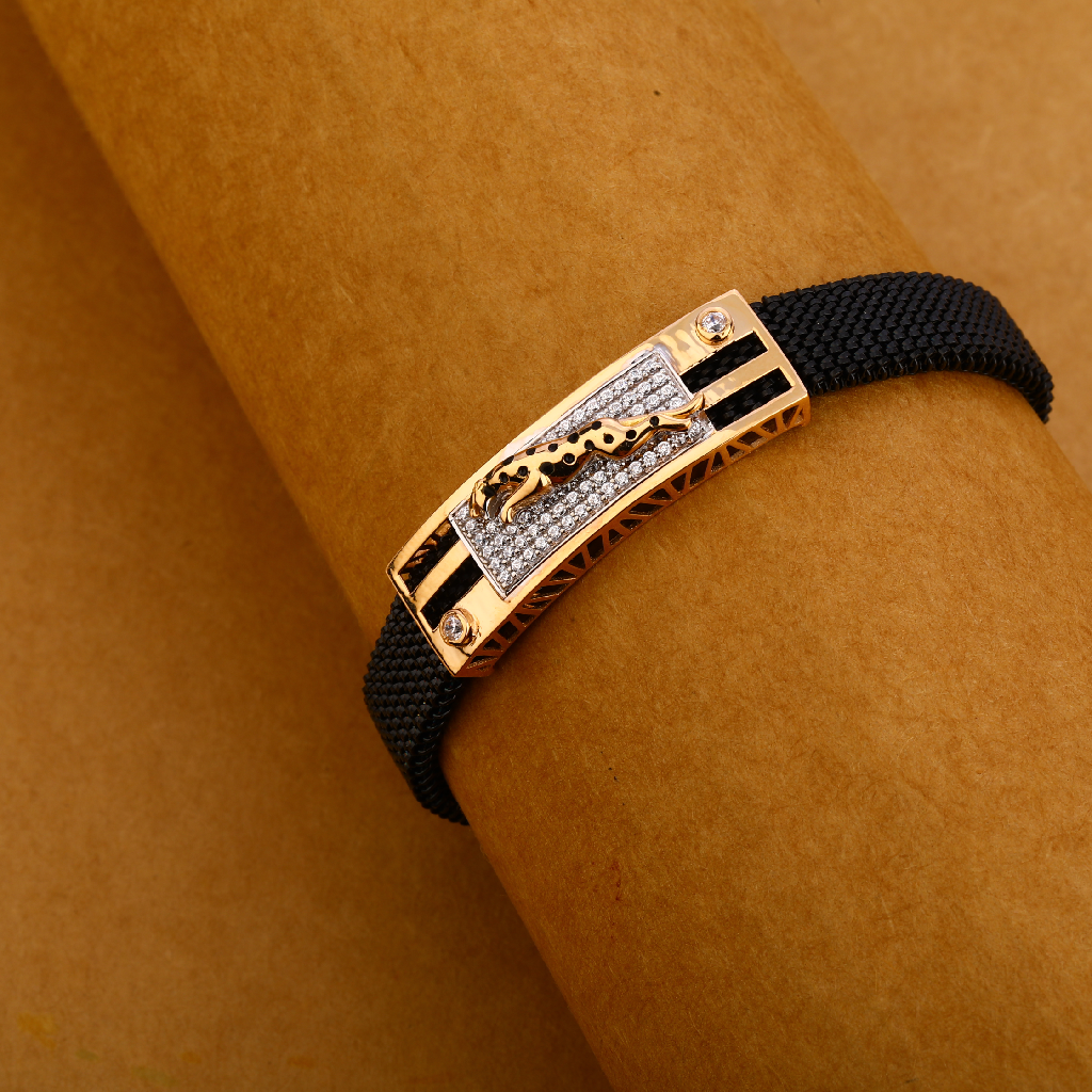 750 Rose Gold Hallmark Exclusive Mens Leather Bracelet MLB302