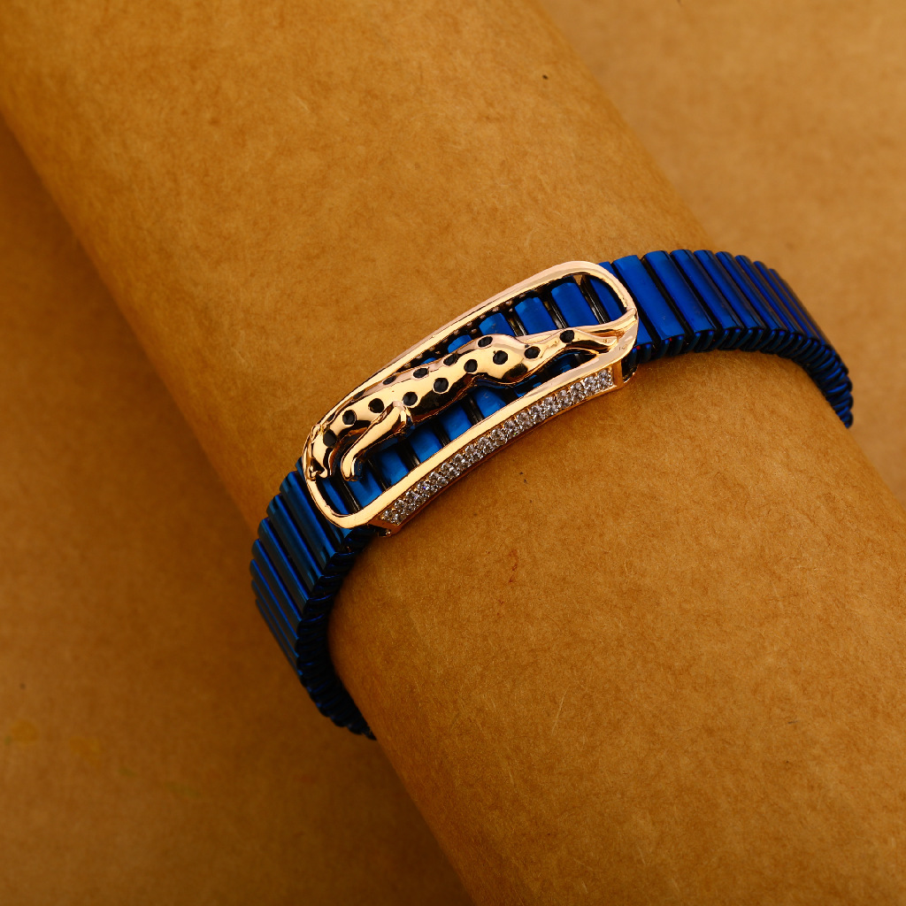750 Rose Gold Cz Stylish Leather Bracelet MLB307