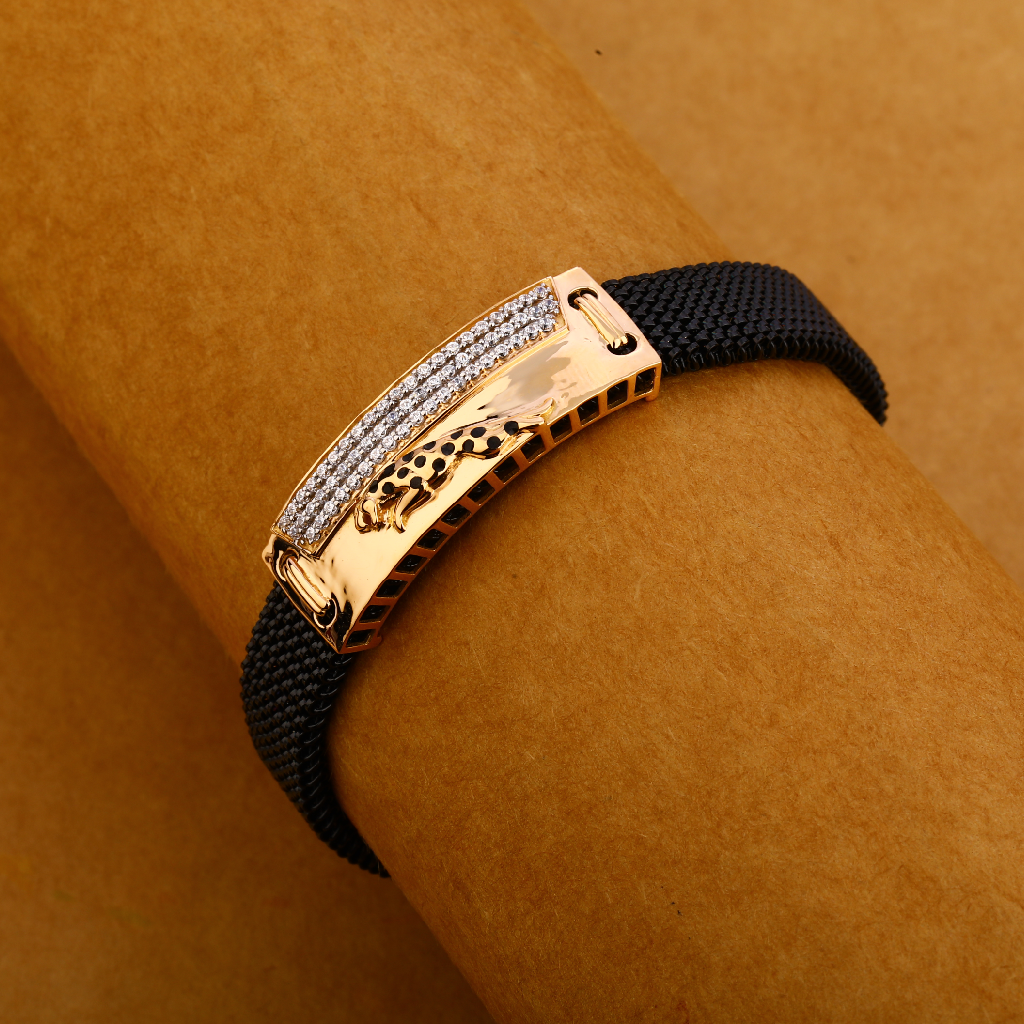 18CT Rose Gold Exclusive Leather Mens Bracelet MLB323