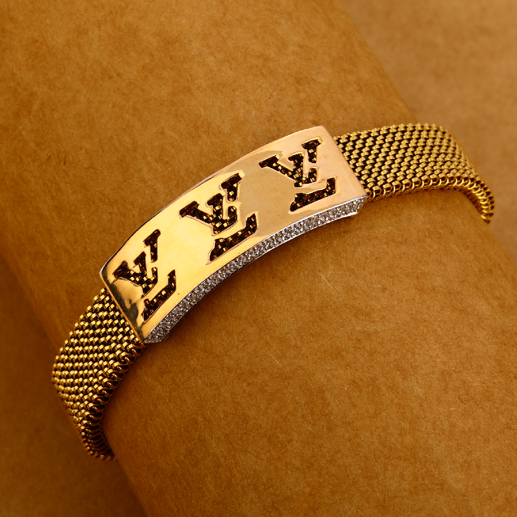 18KT Rose Gold Designer Leather Mens Bracelet MLB333
