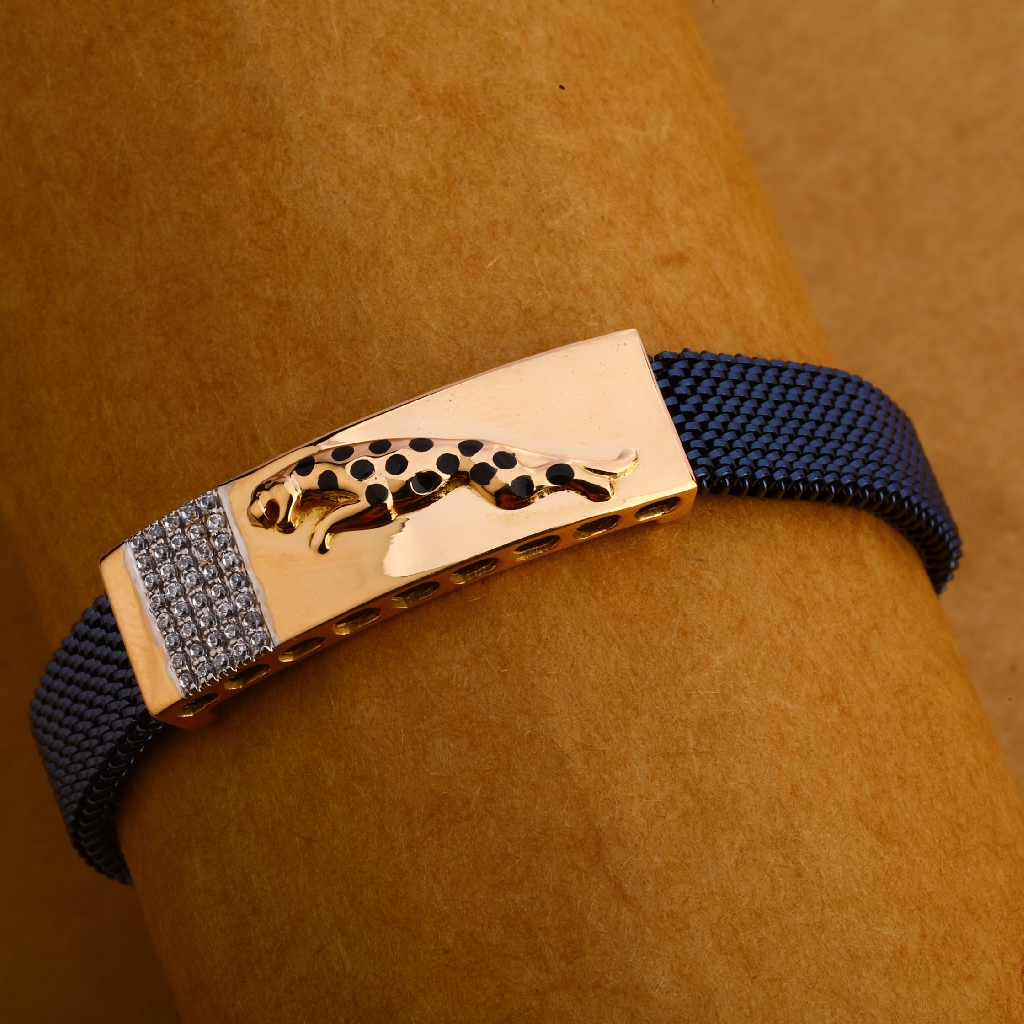 18KT Rose Gold CZ Mens Fancy Leather Bracelet MLB202