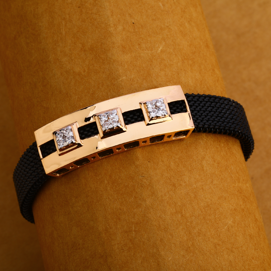 18KT Rose Gold CZ Mens Leather Bracelet MLB207
