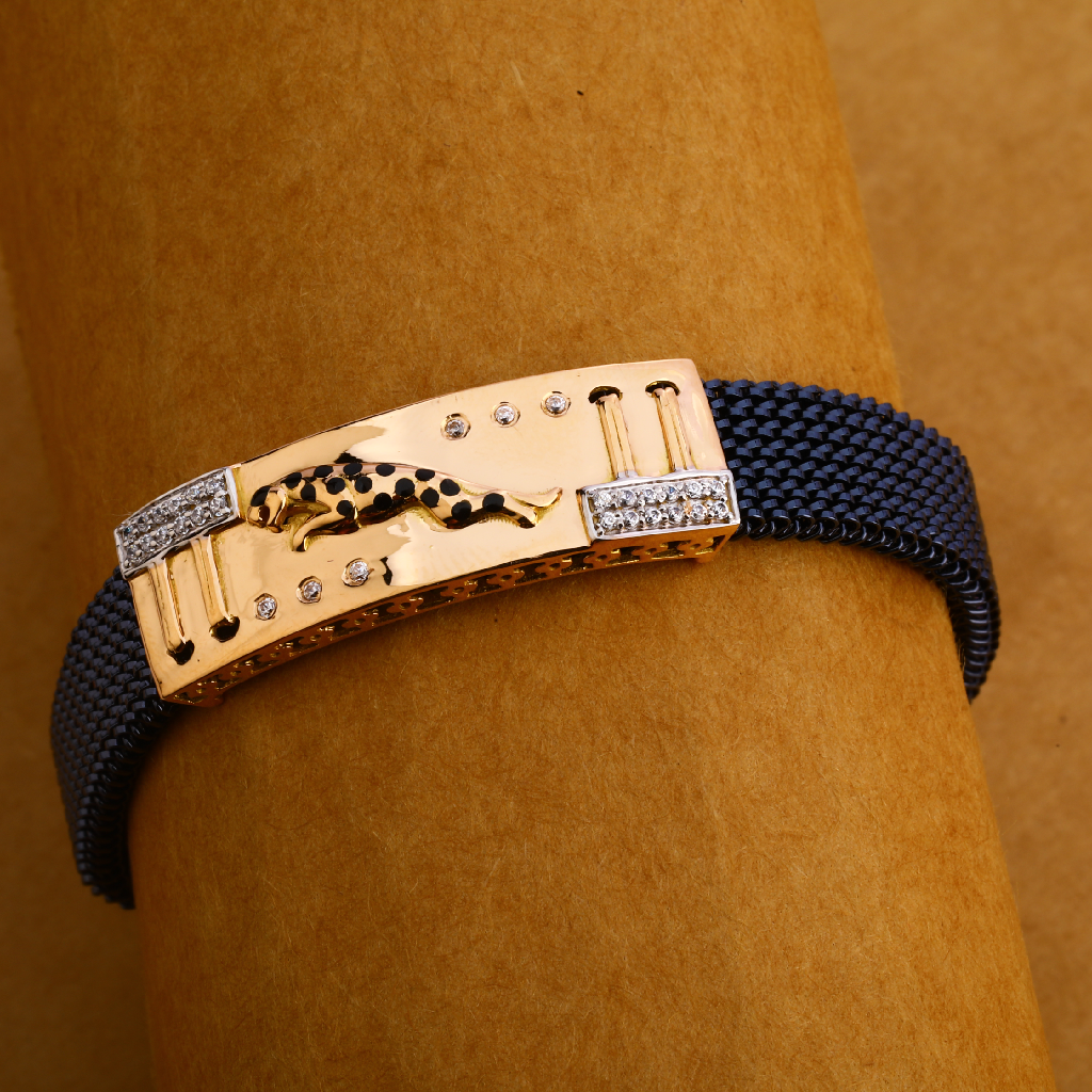 18KT Rose Gold mens Hallmark Classic Leather Bracelet MLB210
