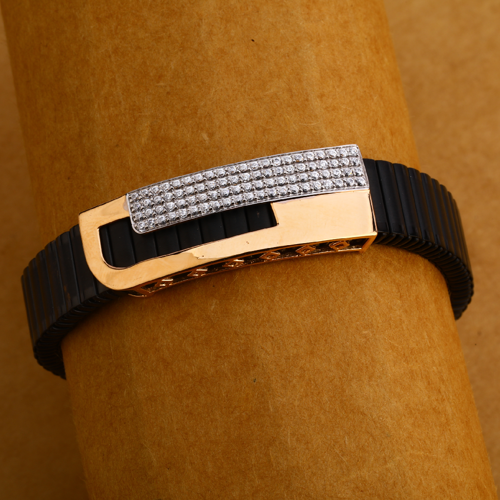 18KT Rose Gold mens Gorgeous CZ Leather Bracelet MLB213