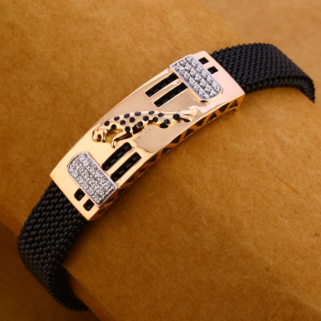 18KT Rose Gold mens CZ Leather Bracelet MLB219