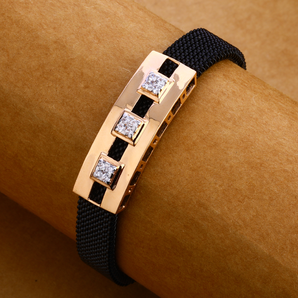 750 Rose Gold Fancy Mens Leather Bracelet MLB238