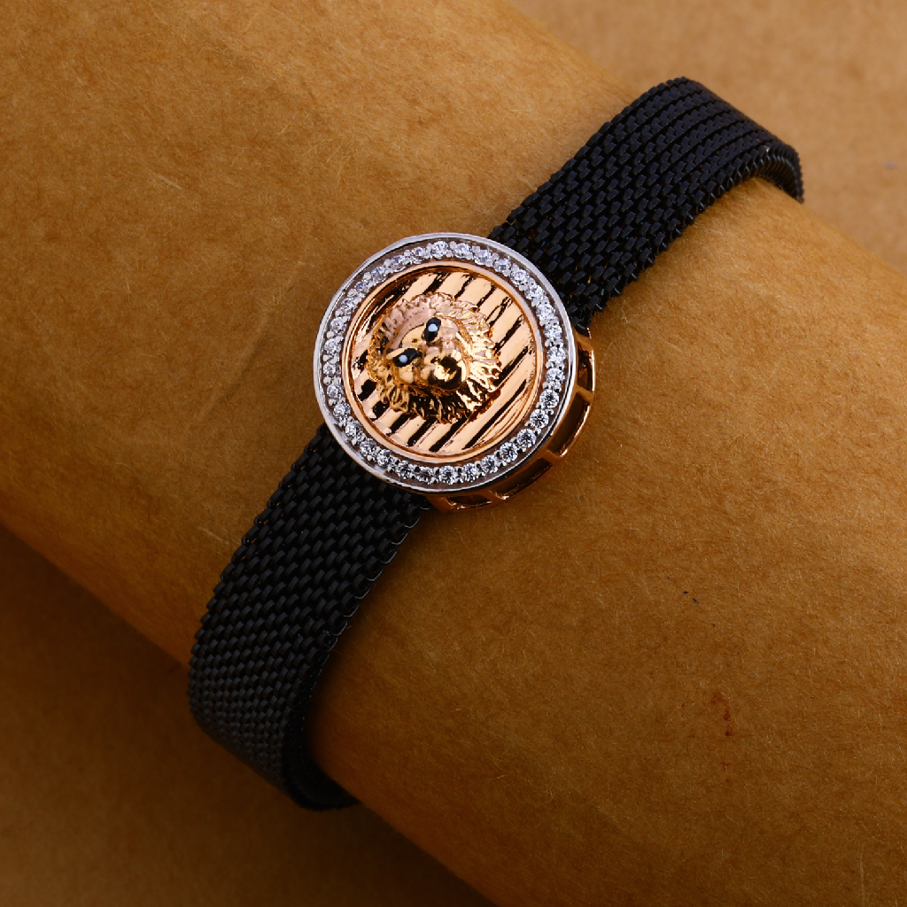 750 Rose Gold Classic Mens Leather Bracelet MLB242