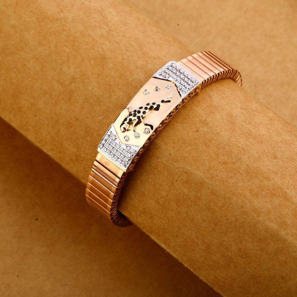 750 Rose Gold Mens Leather Bracelet MLB291