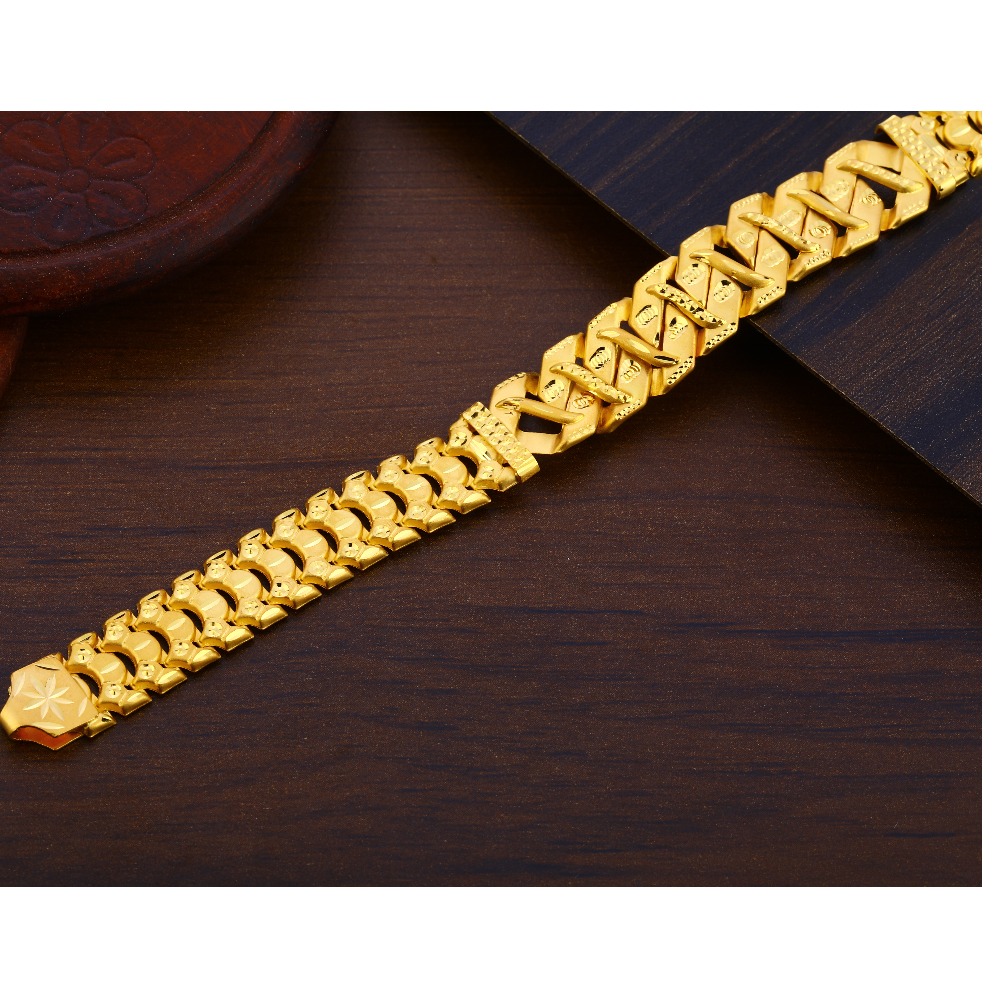 916 Gold CZ Hallmark Mens Fancy Plain Bracelet MPB314