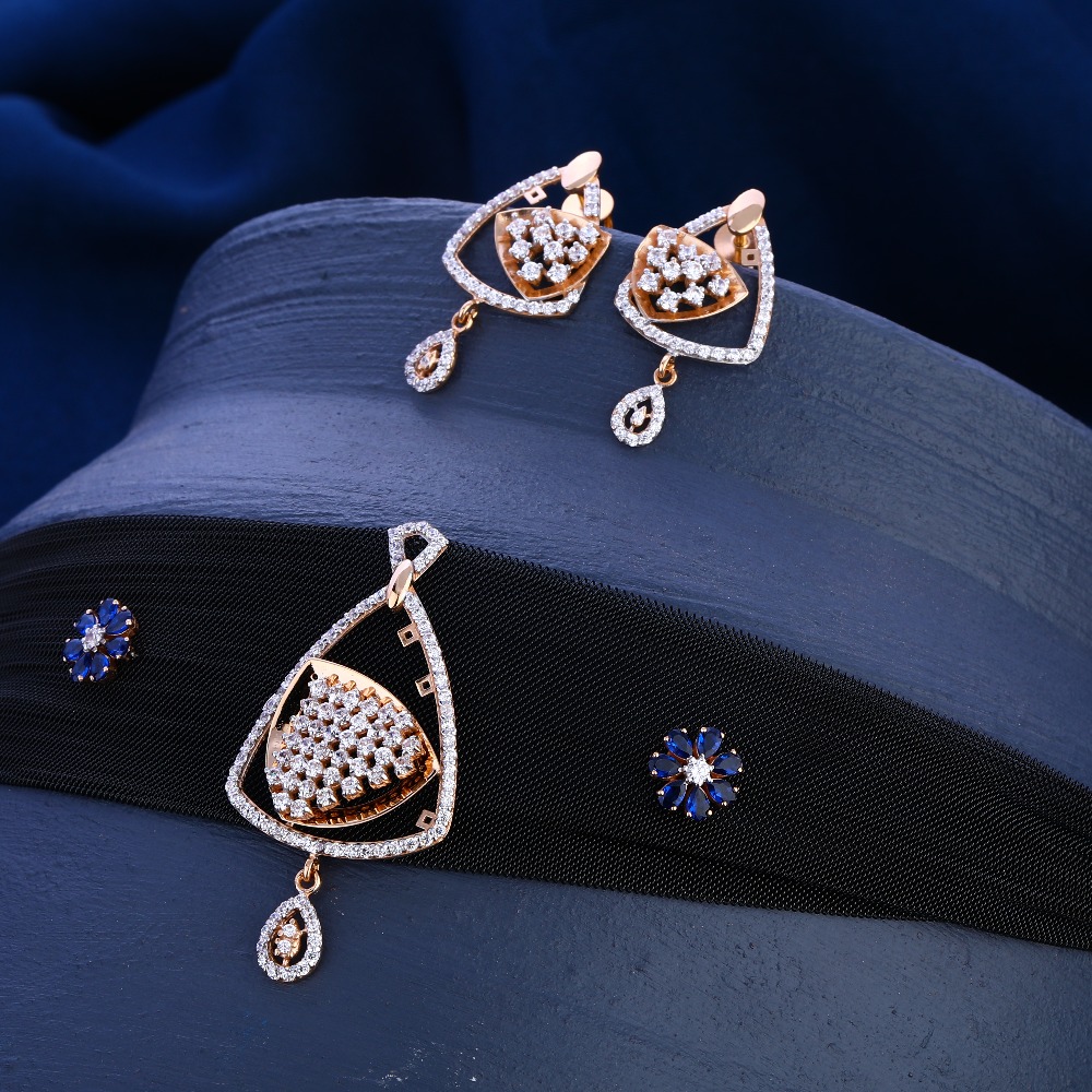 18KT  Rose Gold CZ  Designer Diamond Necklace Set RN305