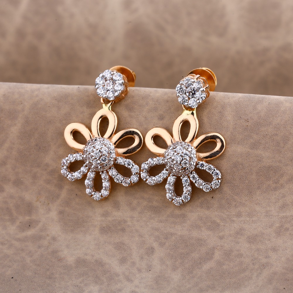 750 Rose Gold stylish Women's CZ Earring RE184