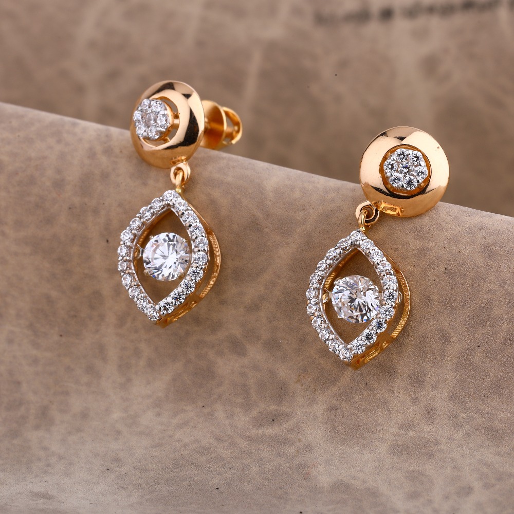 750 Rose Gold Delicate Women's CZ Earring RE179