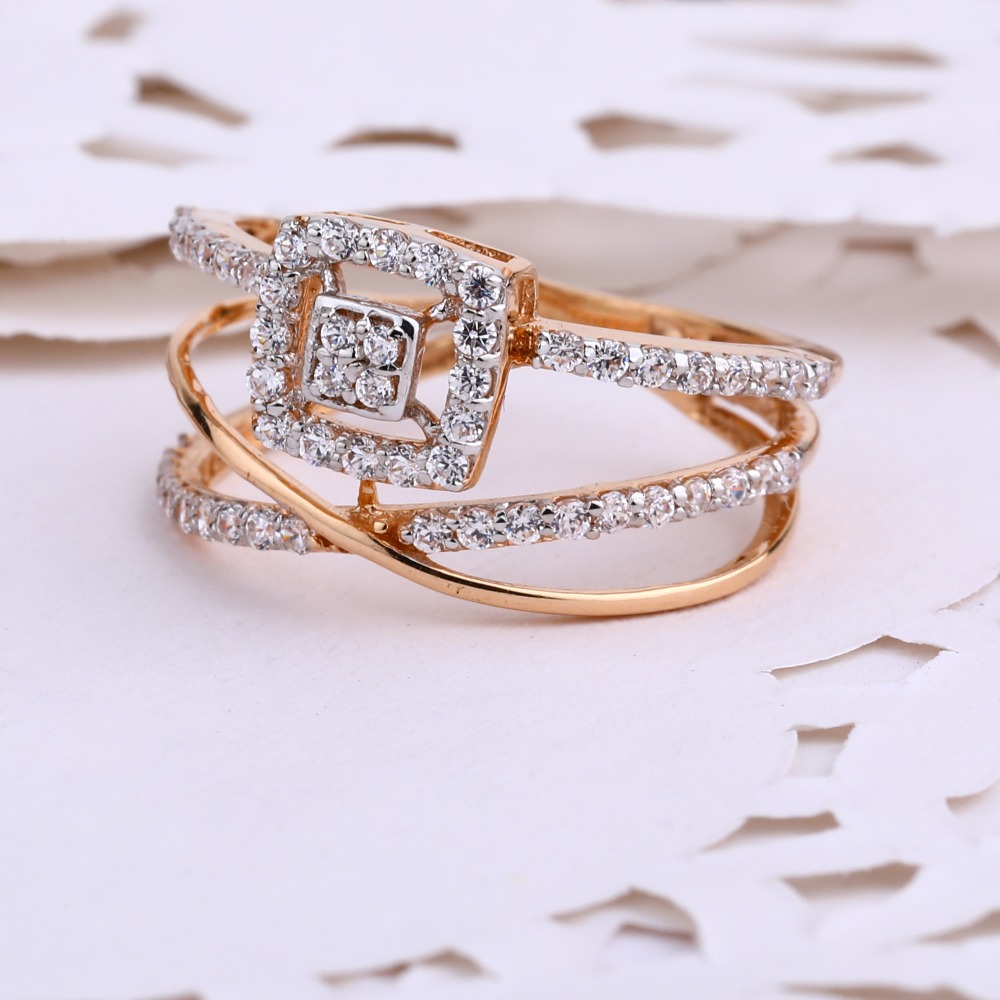 750 Rose Gold  Fancy CZ Ring RLR655