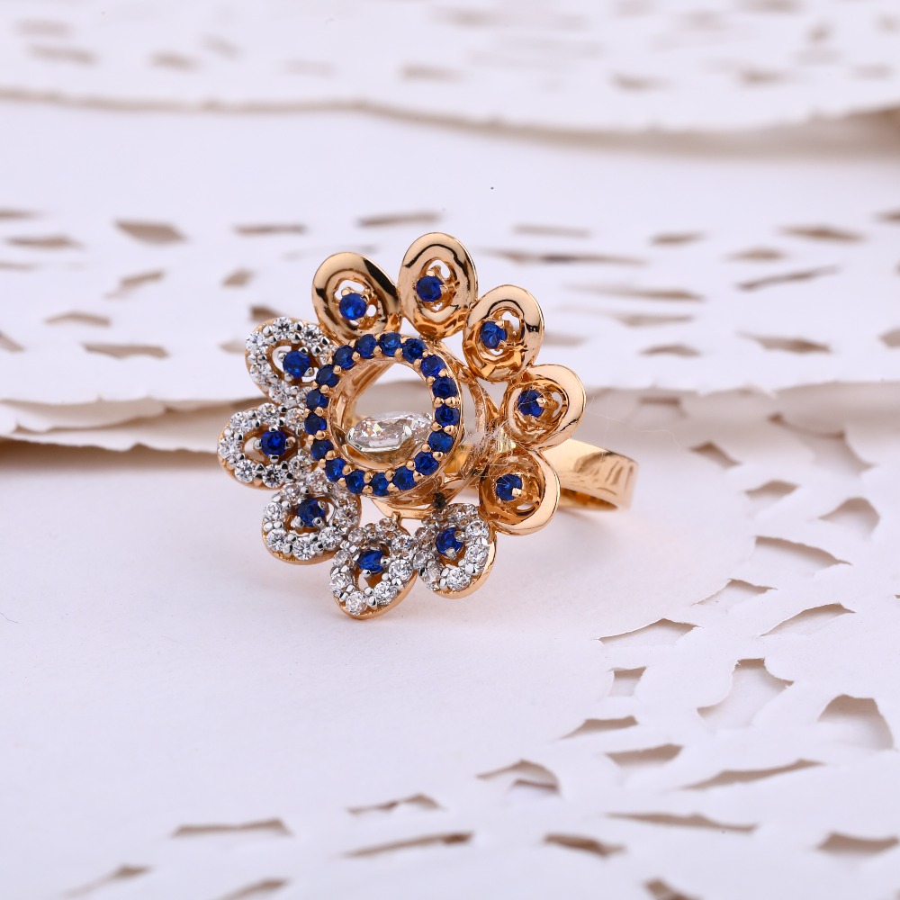 750 Rose Gold  Designer CZ Ring RLR652
